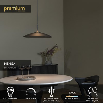 Lucide MENGA - Suspension - Ø 40 cm - LED Dim. - 1x11W 2700K - Fumé | Premium